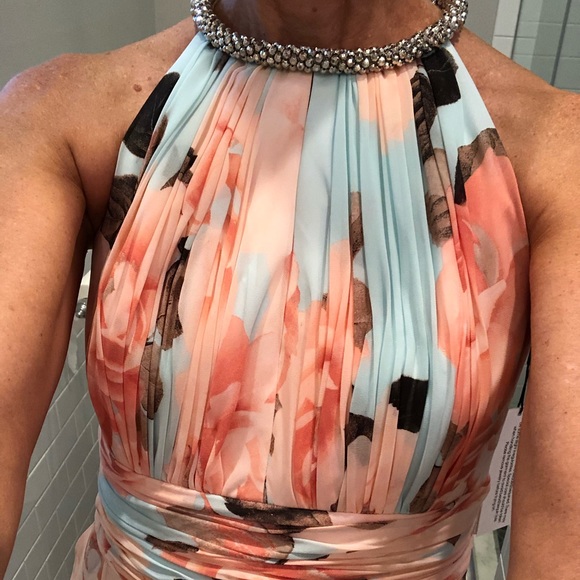 CALVIN KLEIN Pastel Maxi Gown Peach Turquoise Sz 2 - Picture 9 of 16